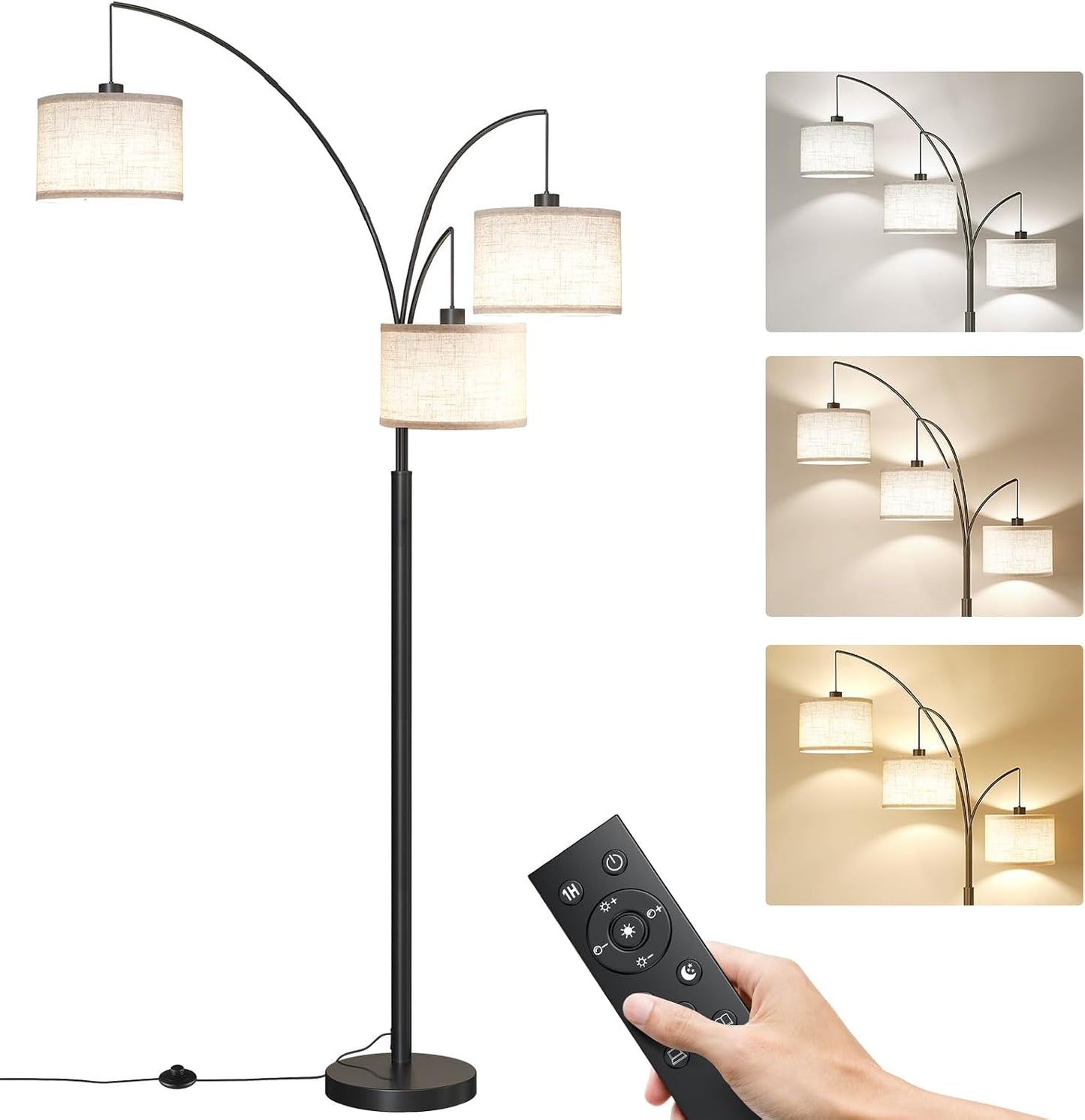 3-Light Arc Floor Lamp with Remote Control