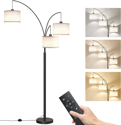 3-Light Arc Floor Lamp with Remote Control