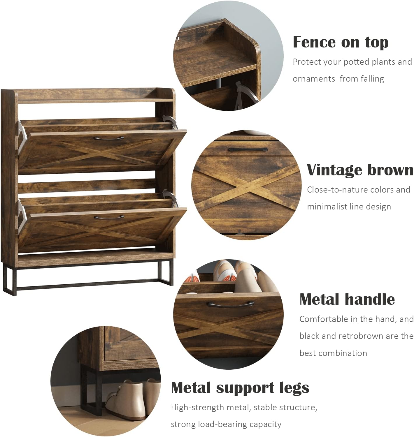 Slim Entryway Shoe Cabinet with 2 Flip Drawers