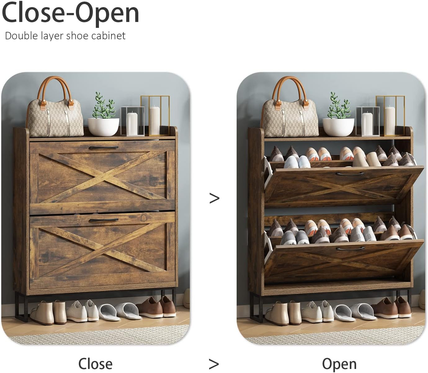 Slim Entryway Shoe Cabinet with 2 Flip Drawers