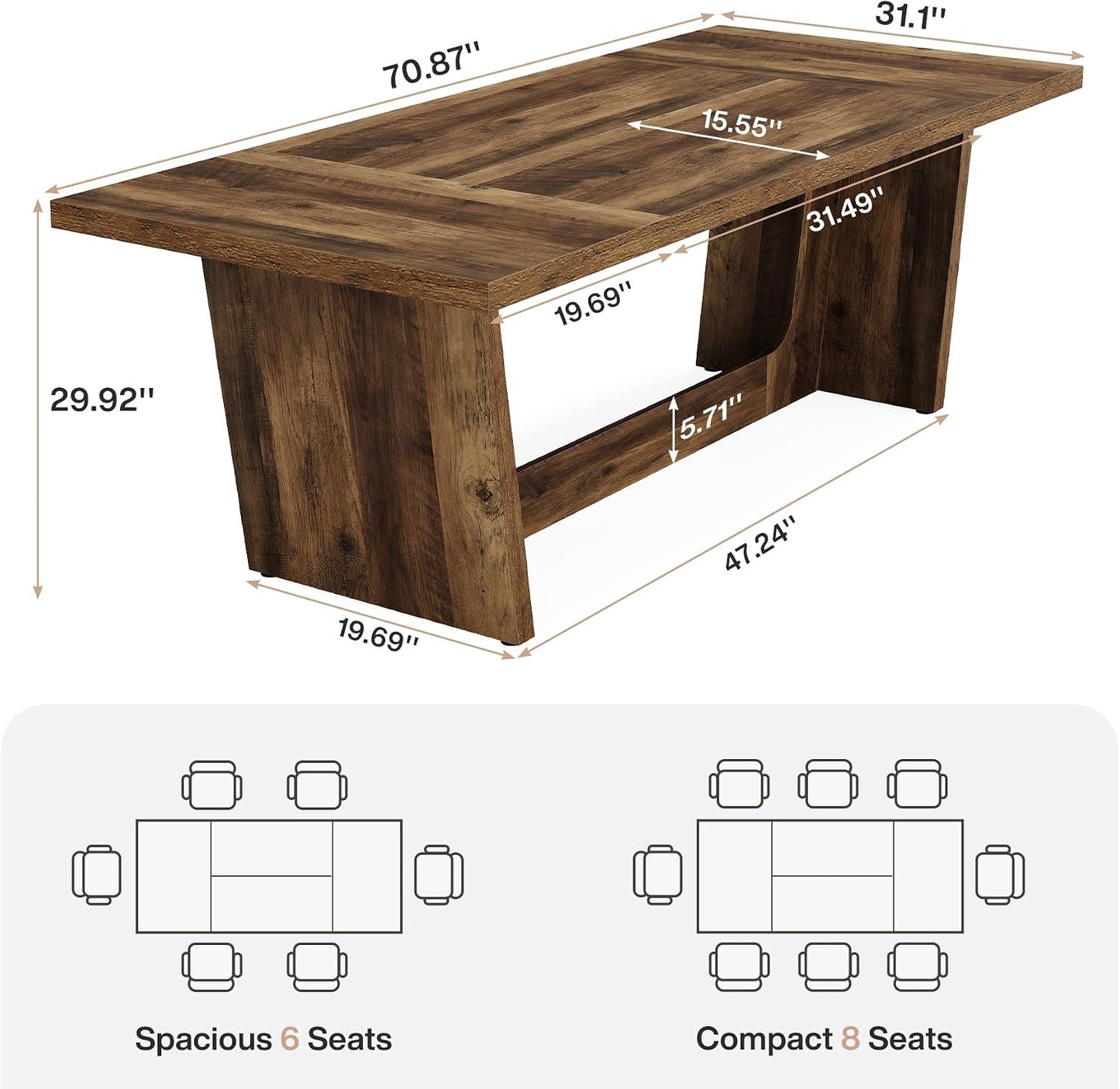 71-Inch Wood Conference Table for 6–8 People