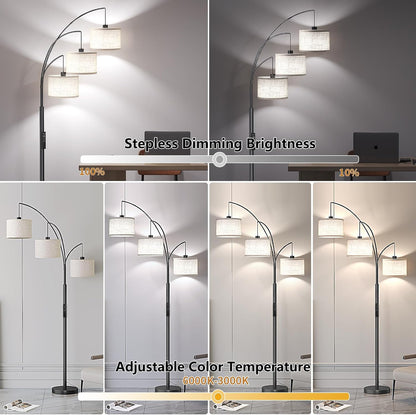 3-Light Arc Floor Lamp with Remote Control