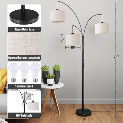 3-Light Arc Floor Lamp with Remote Control