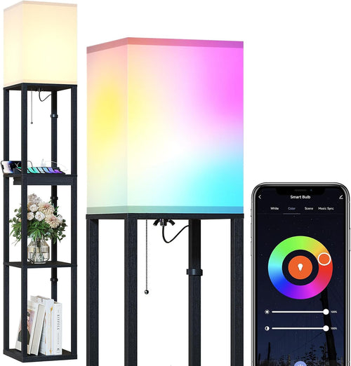 RGB Floor Lamp with Shelves & Drawer