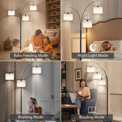 3-Light Arc Floor Lamp with Remote Control