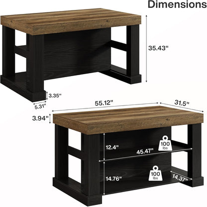55-Inch Kitchen Island with 3-Tier Storage