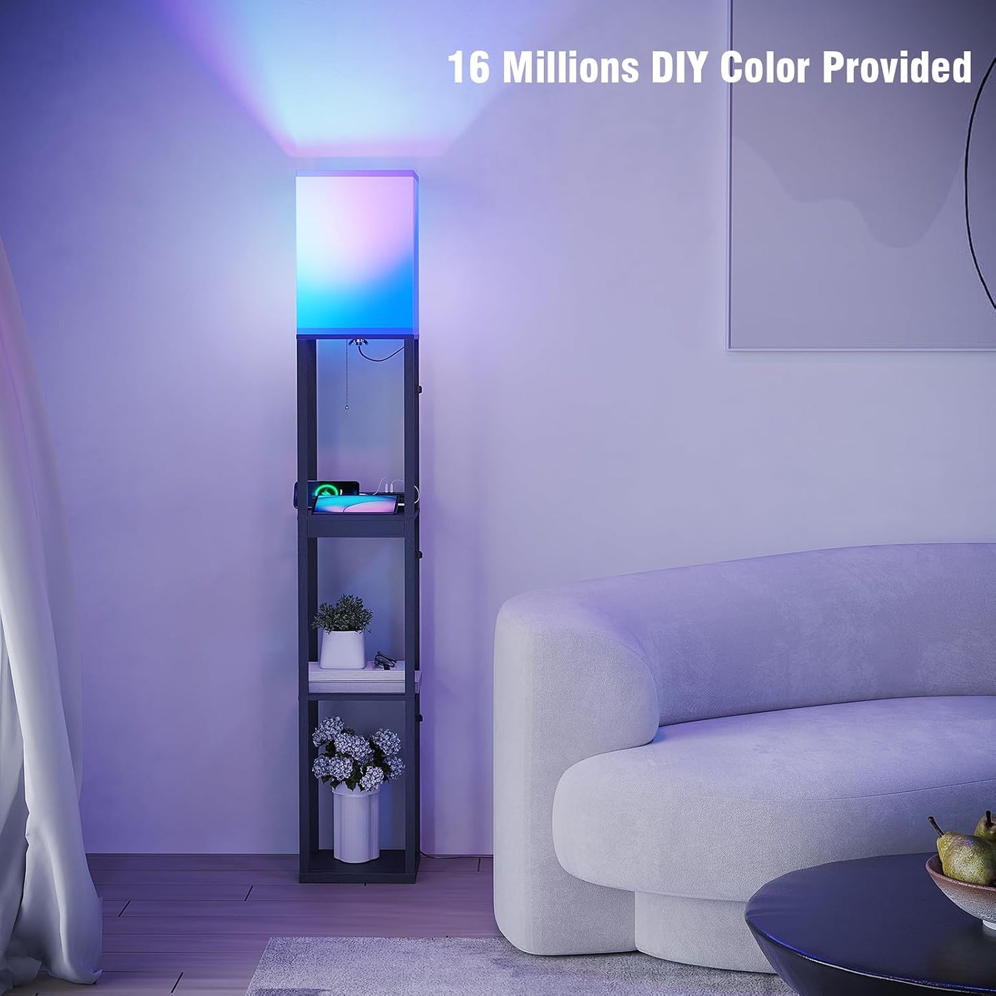 RGB Floor Lamp with Shelves & Drawer