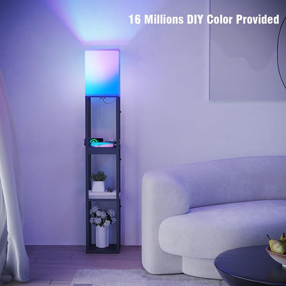RGB Floor Lamp with Shelves & Drawer