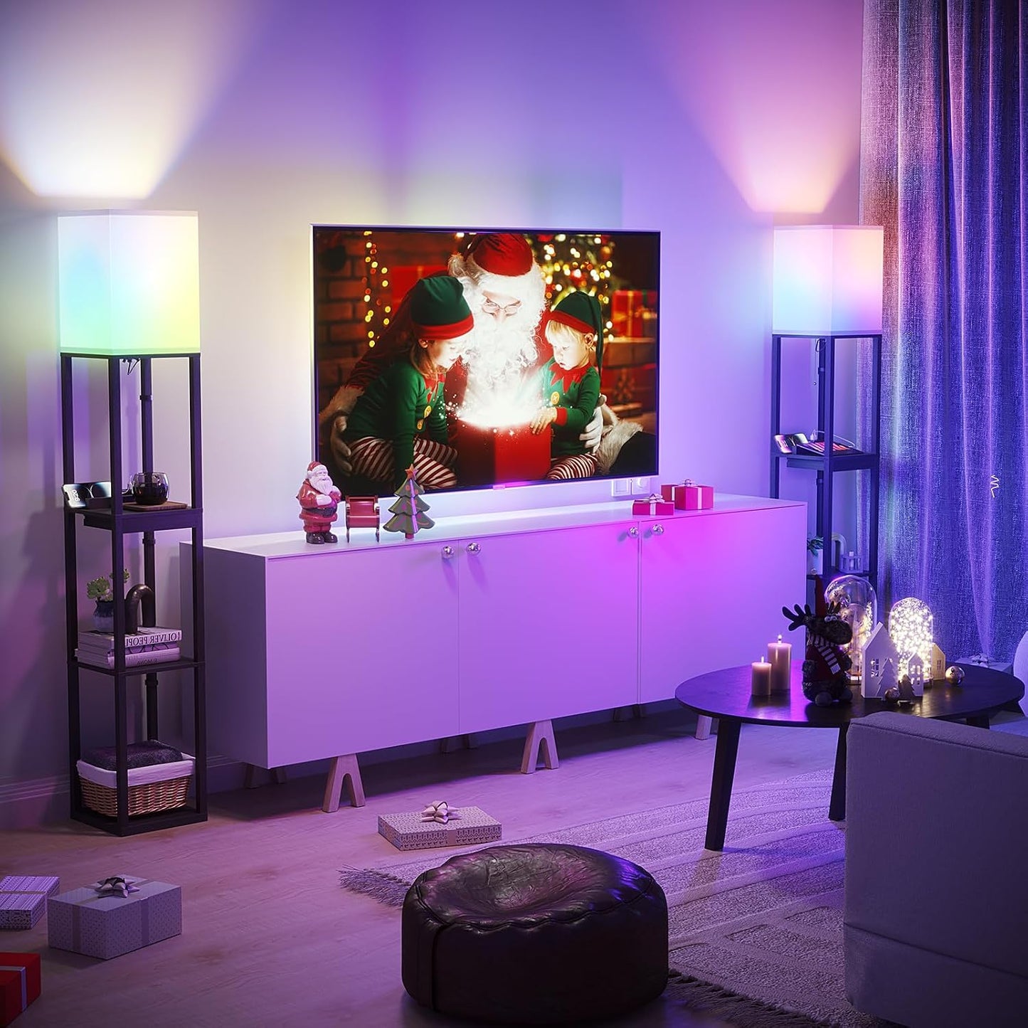 RGB Floor Lamp with Shelves & Drawer
