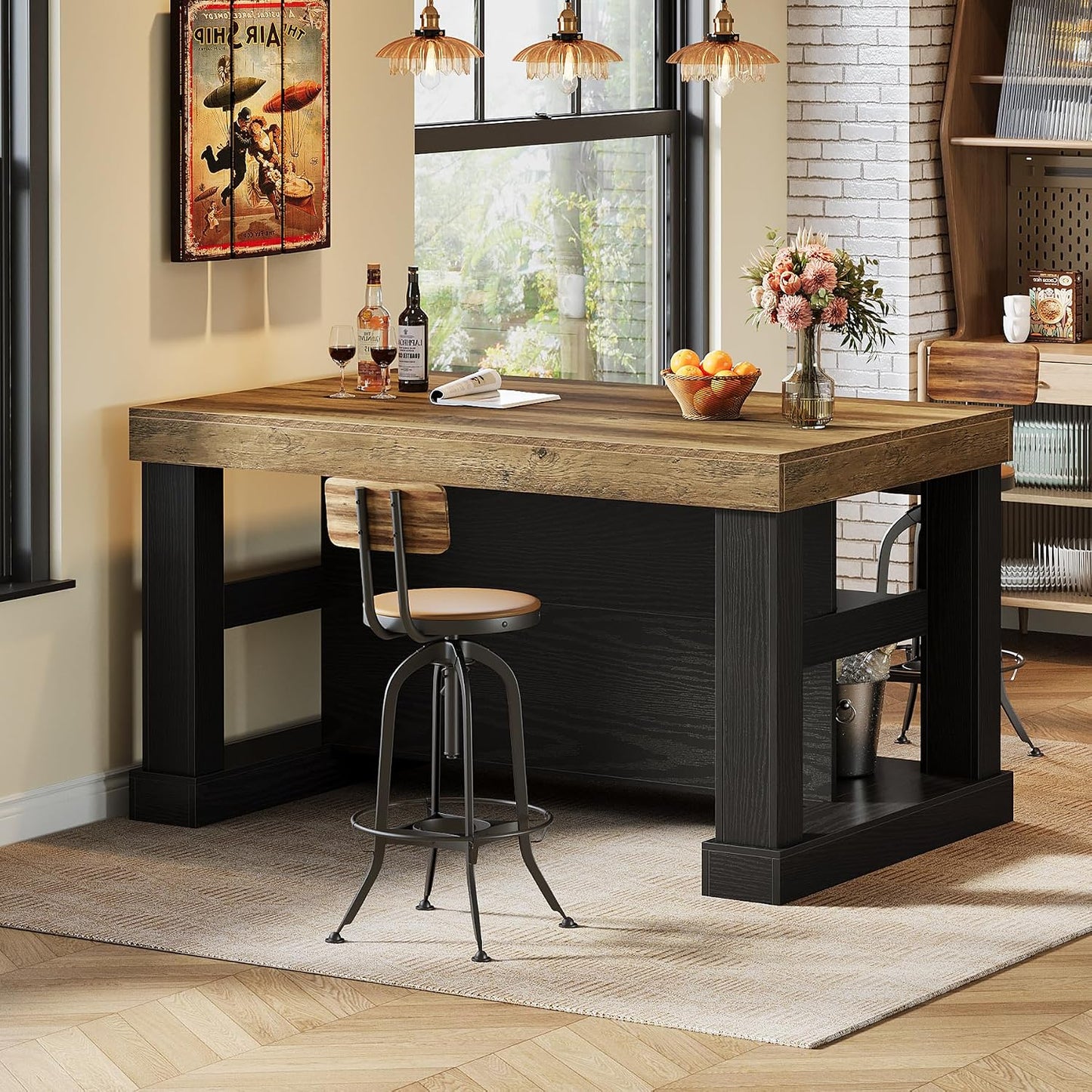 55-Inch Kitchen Island with 3-Tier Storage
