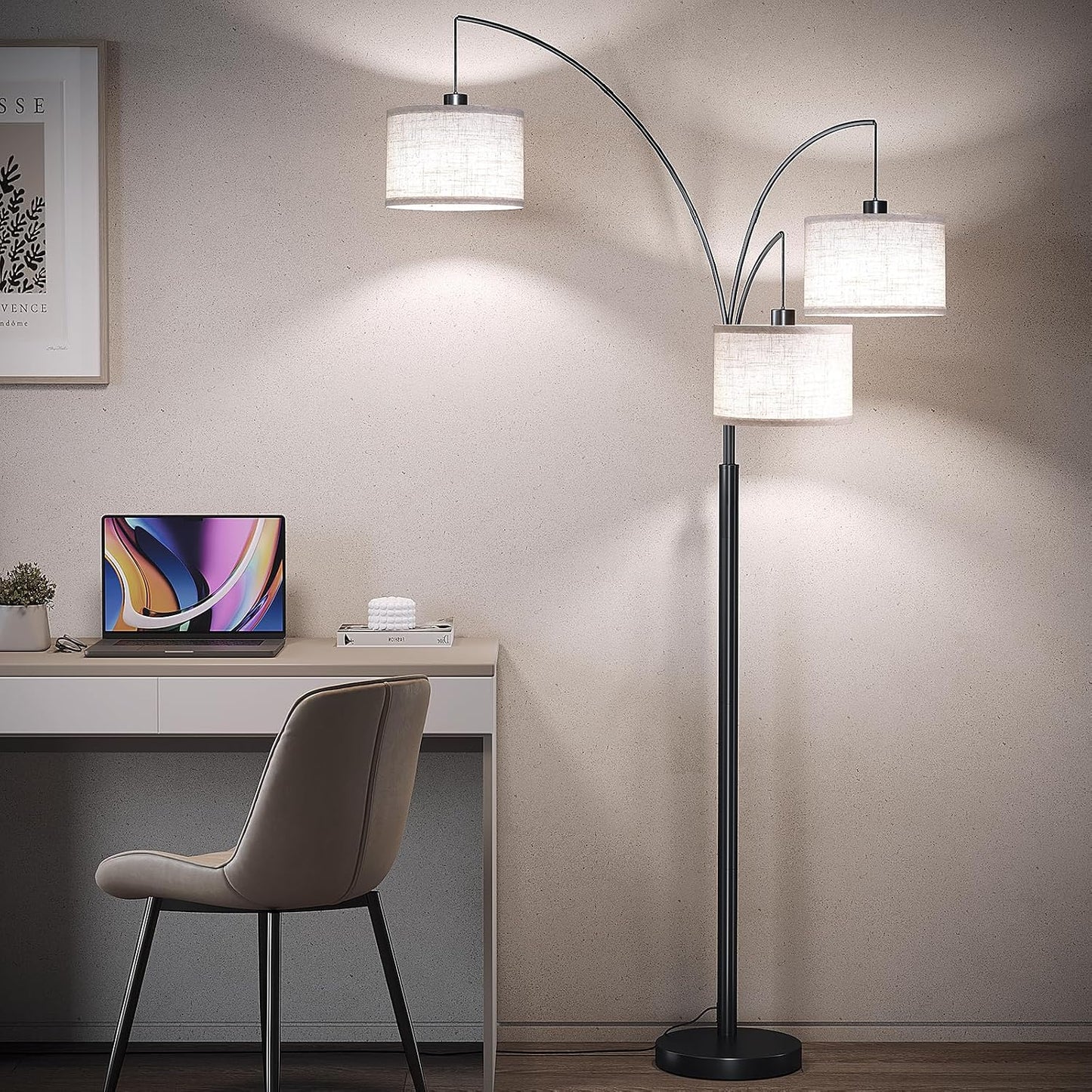 3-Light Arc Floor Lamp with Remote Control