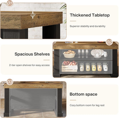 55-Inch Kitchen Island with 3-Tier Storage