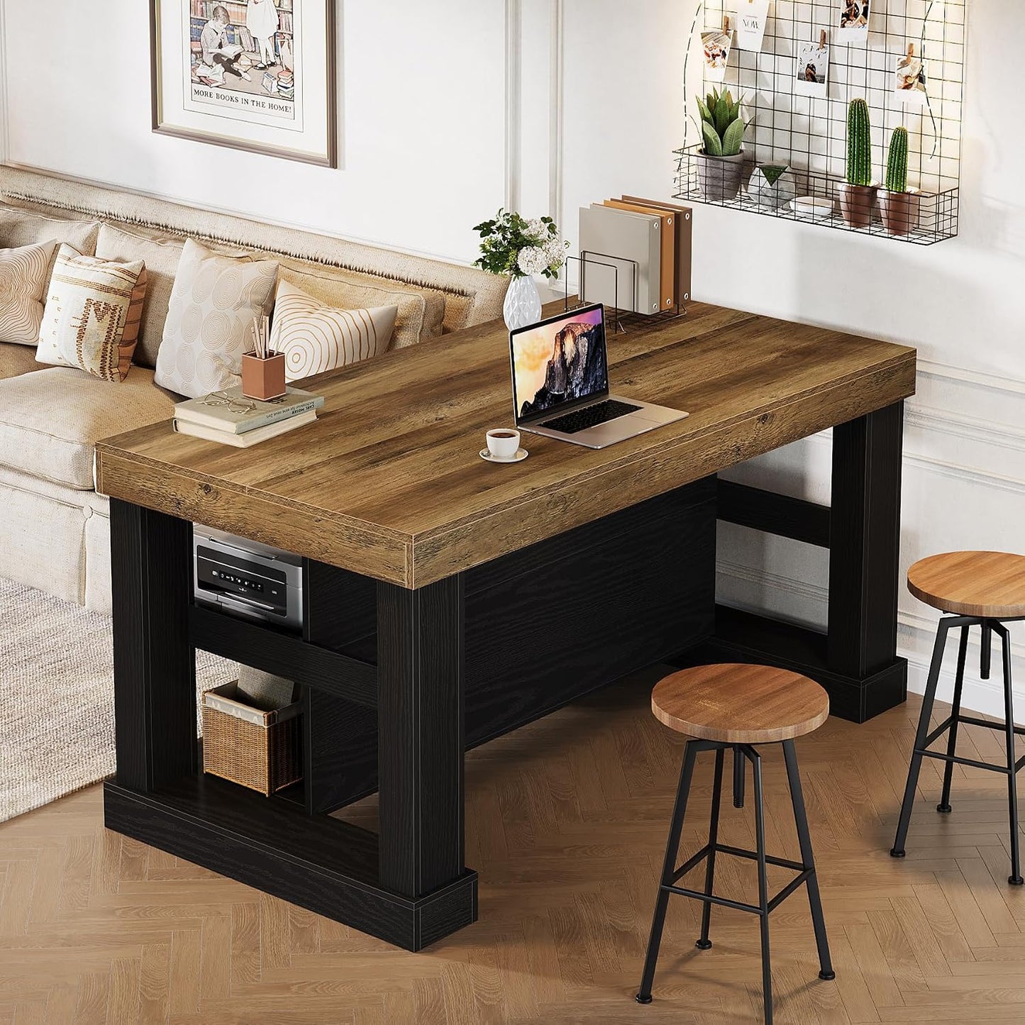 55-Inch Kitchen Island with 3-Tier Storage