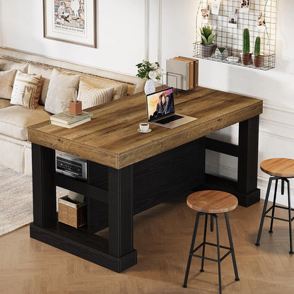 55-Inch Kitchen Island with 3-Tier Storage