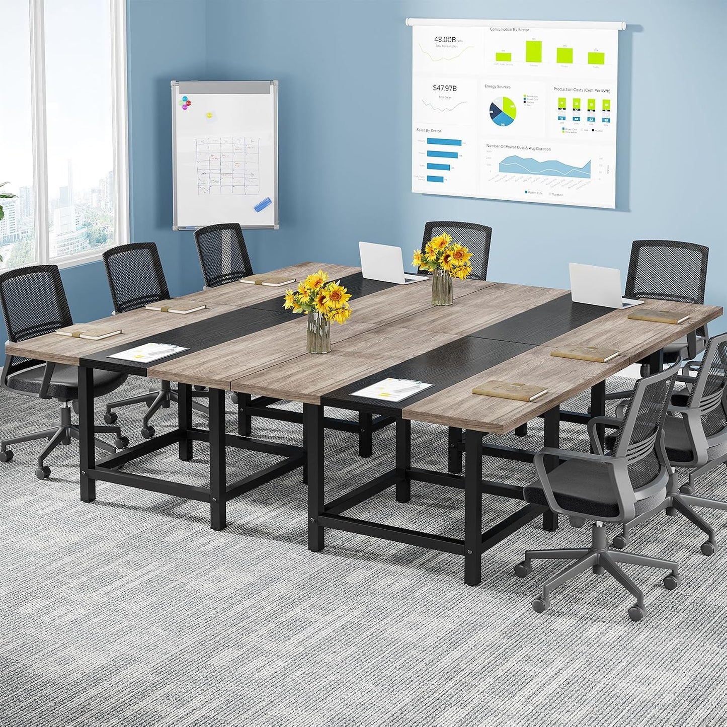 78-Inch Rustic Conference Table, 2-Piece Set