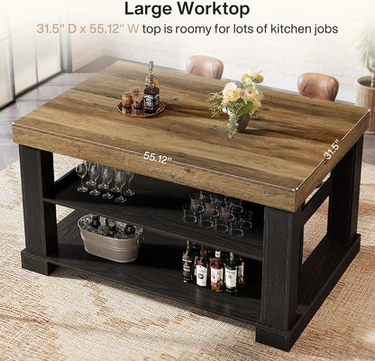 55-Inch Kitchen Island with 3-Tier Storage